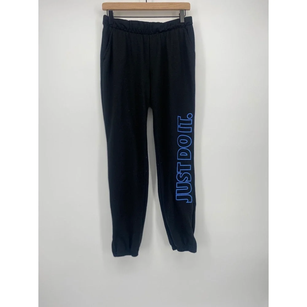 Nike Dri-FIT Just Do It Joggers Mens Medium Black Blue Graphic Sweatpants Gym